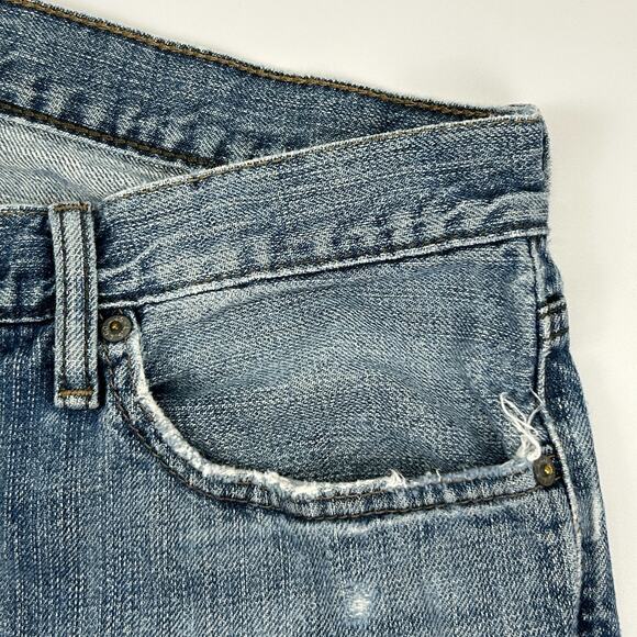 Levis 514 Straight Fit Jeans Distressed Levi Strauss Denim Blue Mens 32x32 - Picture 5 of 14
